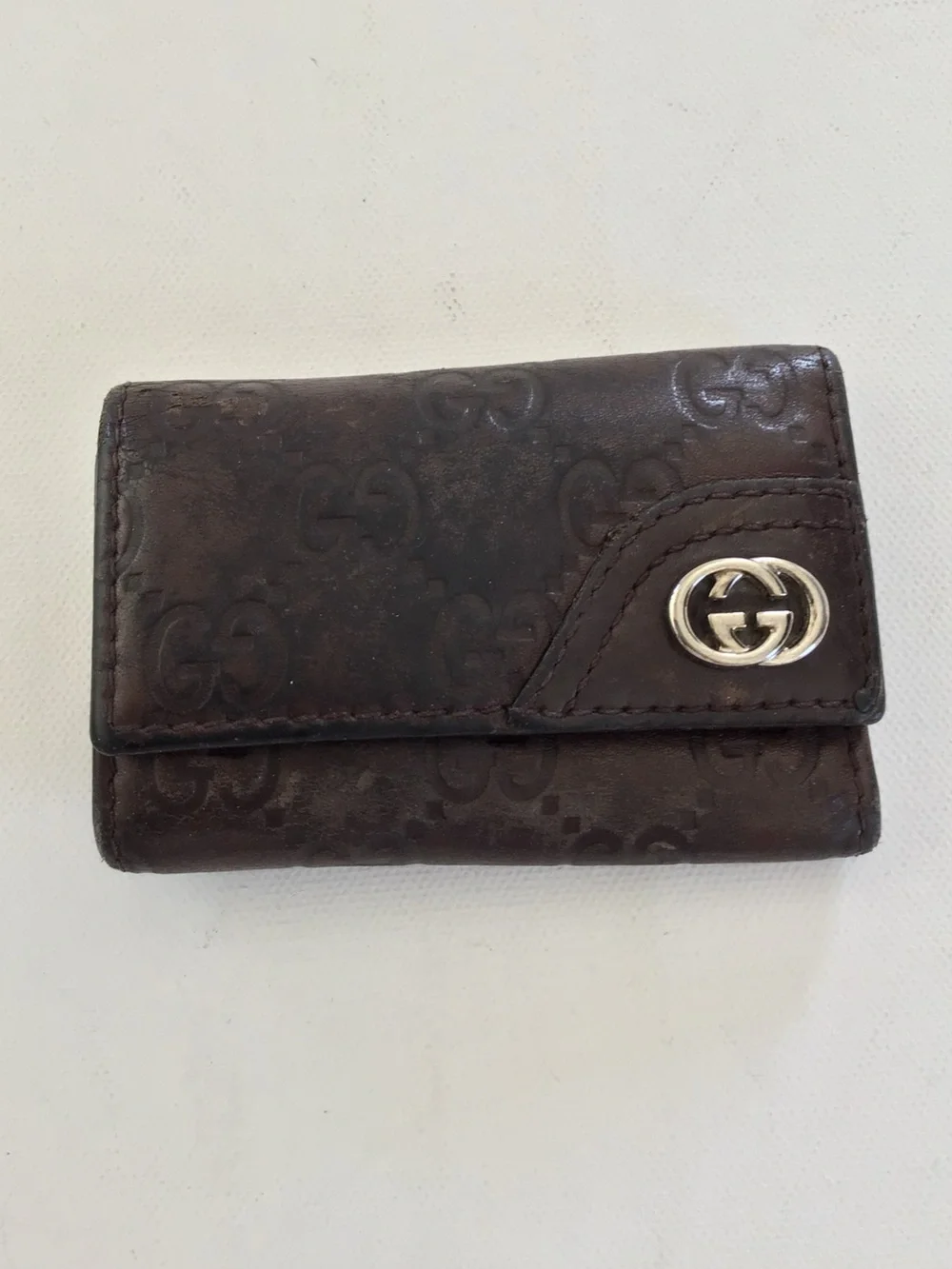Gucci Guccissima Leather 6 Ring Key Case Brown GG Monogram Silver Logo Italy